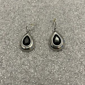 WHBM Silvertone and Black Bead Drop Earrings